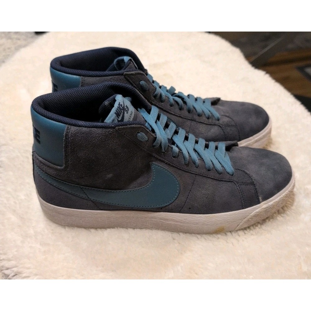 Nike SB Zoom Blazer Mid Midnight Navy Aqua Swoosh Sz 11 FD0731-400 GUC - Picture 1 of 6